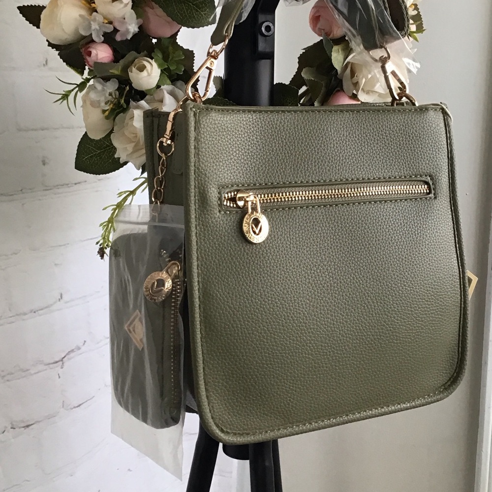 Valentino Orlandi Olive Green Pebbled Leather Crossbody Bag - Picture 10 of 10